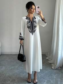 Elenzga Long Robe Dress For Women, New Arrival Fashion Loose Placement Print Ladies Robe - White - View 4