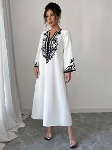 Elenzga Long Robe Dress For Women, New Arrival Fashion Loose Placement Print Ladies Robe - White - View 6
