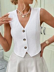 SHEIN LUNE Damski top i kamizelka z organicznej bawełny w kolorze białym, wiosna
