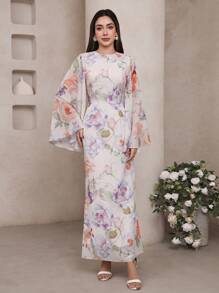 Veilorie 女士优雅花卉印花喇叭袖连衣裙 - 彩色 - 查看 3