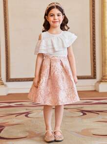 SHEIN 2 pezzi/set Top casual a collo tondo monocromatico e gonna mini per giovani ragazze