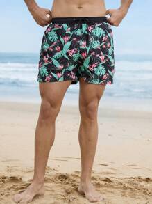 Surfspeed Men's Tropical Plant Print Drawstring Waist Beach Shorts Men Swim Trunks - Multicolor - View 4