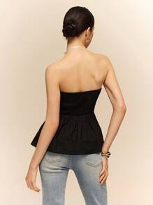 Poéselle Schwarzes besticktes Top, Sommer Top, Damen florales besticktes plissiertes Bandeau Top, modischer Stil