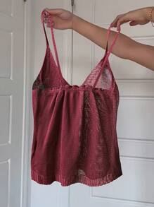 SHEIN LUNE 新款优雅藤蔓刺绣针织吊带背心，适合夏季、春季和情人节假期 - 酒紅色 - 查看 2