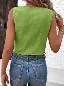 SHEIN LUNE Boho Women Clothing  Women Single-Breasted Casual Office Lady Vest Shirt - Green - View 4