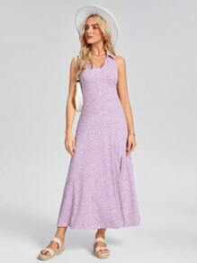 SHEIN LUNE Vestido ajustado con escote en V y estampado floral con aberturas laterales para mujer