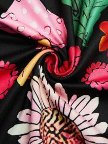 SHEIN LUNE 大码女式数码植物印花修身喇叭裤