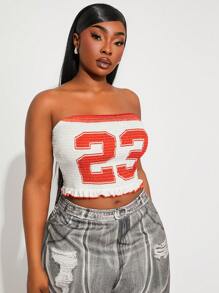 SHEIN SXY Women Plus Size  Spring/Summer Digit Print Bandeau Top,Ibiza,Nashville,Rave,Modest,Chic,