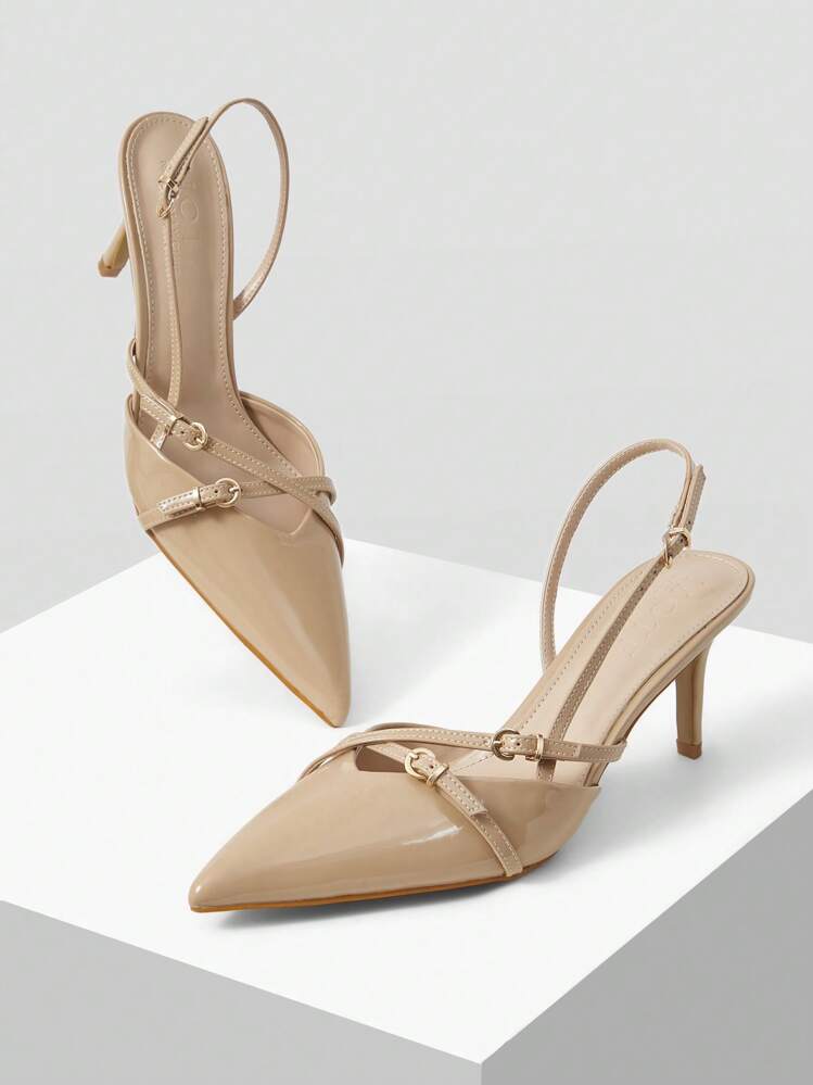 MOTF PREMIUM POINTED TOE HIGH HEEL WOMEN SHOES WITH BUCKLE STRAP, SLIM HEEL, VERSATILE WORK/CASUAL WEAR, SPRING AUTUMN NEW ARRIVALS - Apricot - View 4