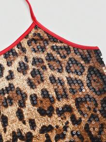 SHEIN Unity 时尚性感豹纹亮片撞色露背挂脖背心 - 彩色 - 查看 4