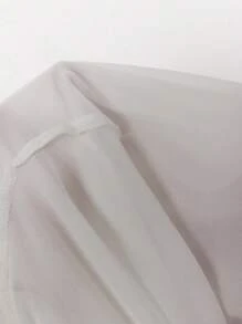 SHEIN EZwear Plus Size Summer Chiffon Transparent Tulle White Shirt Bodysuit - White - View 6