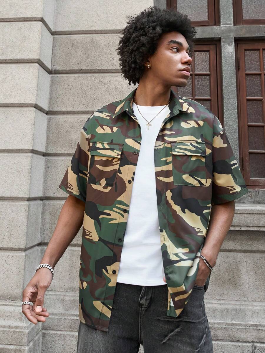 PAVTROS Men's Casual Camouflage Print Short Sleeve Shirt - Multicolor - View 1