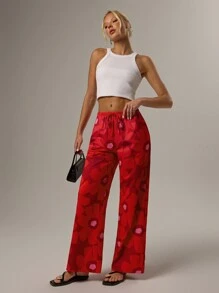 Forever 21 女式花卉印花系腰直筒休闲裤