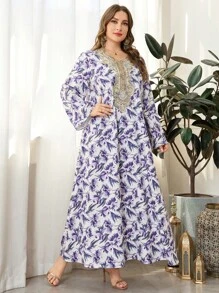 Al Najma Women's Loose Floral Print Round Neck Dress