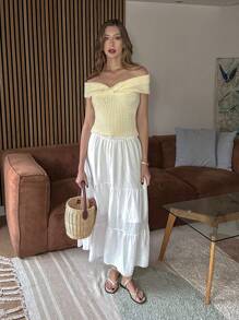 Chiquease French Retro High-End Fashion Versatile Short Sleeve Square Neck Pleated Knit Top - Beige - View 3