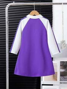 SHEIN 拼色插肩袖字母印花少女休闲连衣裙 - 彩色 - 查看 2