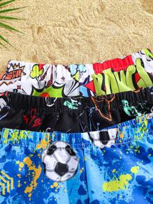 SHEIN 3-Pack Tween Boys Athletic Casual Shorts, Beach Swimsuit, Swimwear Vacation Set For Swimming, Beach, Surfing