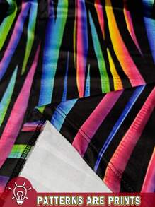 EMERY ROSE Casual Minimalist All-Over Print Loose Fit Long Sleeve T-Shirt, Plus Size, Spring And Autumn - Multicolor - View 3