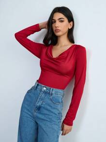SHEIN Unity 1 件女士优雅红色长袖紧身衣 - 紅色 - 查看 6