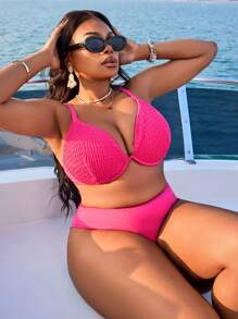 Bộ đồ bơi bikini có gọng nhún bèo cỡ lớn cho nữ, giải trí và ngày lễ, cho kỳ nghỉ hè ở bãi biển - Màu Hồng Tươi - Xem 5
