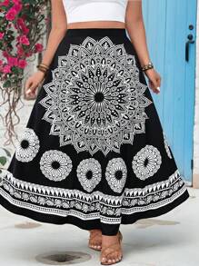 Breezaya Plus Size Casual Retro Bedrukte Rok Voor Vrouwen
