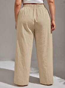 SHEIN VCAY Plus Size Solid Color High Waist Leisure Pants - Camel - View 5