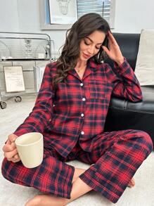 Plaid Pattern Casual Women's Pajama Set - Multicolor - View 1