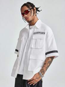 Manfinity VCAY Men's Loose Woven Printed English Letter Short Sleeve Shirt