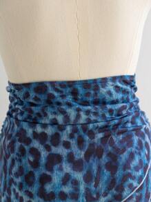 Soleia Vestido de vacaciones/vuelta al colegio con estampado floral y de leopardo, escote halter y espalda descubierta para mujer talla grande, otoño temprano