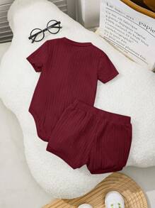 SHEIN Newborn Baby Boy/Girl Soft And Comfortable Short Sleeve Bodysuit With Shorts Set