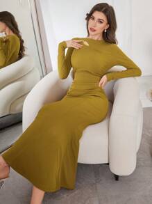 Modelyn Vestido elegante y sexy con dobladillo de cola de pez arrugado y asimétrico con detalles calados para mujeres