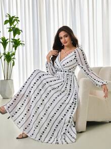 Modelyn Conservative Style Heavy Embroidery Long Dress For Women - White - View 2