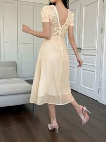 DAZY Summer New Bohemian Style Textured Patchwork Elegant Sundress Dress For Women - White - View 3