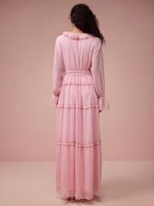 Enchnt Robe élégante femme romantique rose col V volant ourlet, douce et élégante pour la Saint-Valentin et les vacances, sortie romantique, usage quotidien, vacances et fêtes de jardin