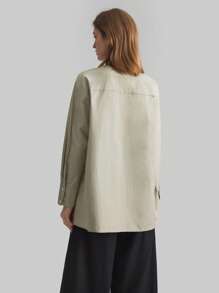 Ontre New 2026 Spring/Summer Women's Four-Season Bean Green Wrap-Around Shirt, Stand-Up Collar Long-Sleeved Simple Shirt For Daily Leisure, Business Commuting High-End Shirt