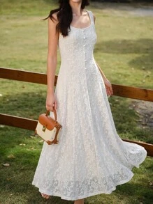 Vintamour Vintage Elegant Women Rose Floral Jacquard Lace Mesh Button Dress Holiday Party Casual Tea Party Vacation Dress Summer Outfits For Women Summer Dresses For Women White Dress Easter Dress Women White Dresses For Women Spring Outfits For Women Spring Dresses For Women Summer Clothes Vacation Outfits Woman Wedding Guest Dress Women Vacation Outfits Women Dresses For Women Summer Sun Dresses For Women Graduation Dress Birthday Dresses