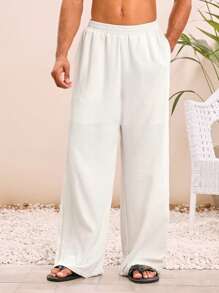 SHEIN X ELOISA & ORSON Manfinity VCAY Pantalones rectos informales de hombre de unicolor con cintura elástica y silueta holgada