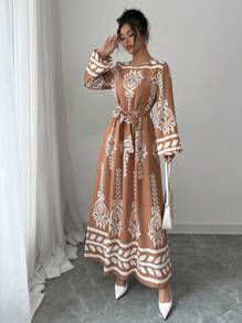 Yasmyna Women's Woven Loose Fit Arab Printed Dress