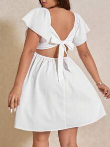 Elaquor Plus Size Solid Color Lace-Up Backless Casual Dress