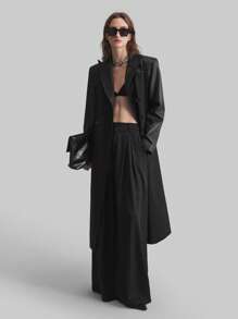 Ontre Women's Four Seasons Black Suit-Style Long Coat, Patchwork Coat, Waist-Hugging Women's Fashionable Double-Breasted Trench Coat In Fall/Winter - Black - View 6