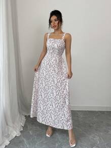 Elenzga Vestido largo de verano sin mangas y estampado para mujer - Blanco - Ver 6
