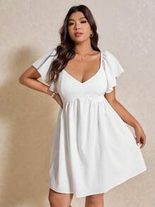 Elaquor Plus Size Solid Color Lace-Up Backless Casual Dress