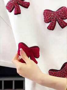 Chiquease Women Casual 3D Bow Decor Short Sleeve T-Shirt