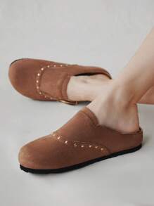 Solecia Mocasines planos minimalistas con tachuelas para mujer, uso casual para todos los días - Caqui - Ver 8