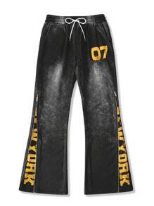 Men's Letter Print Drawstring Waist Sweatpants - Black - View 6