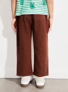 SHEIN Young Boys Casual Minimalist Everyday Pants - Brown - View 2