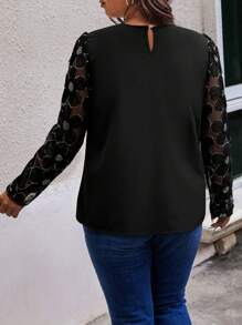 SHEIN LUNE Women's Solid Color Woven Mesh 3D Flower Blouse