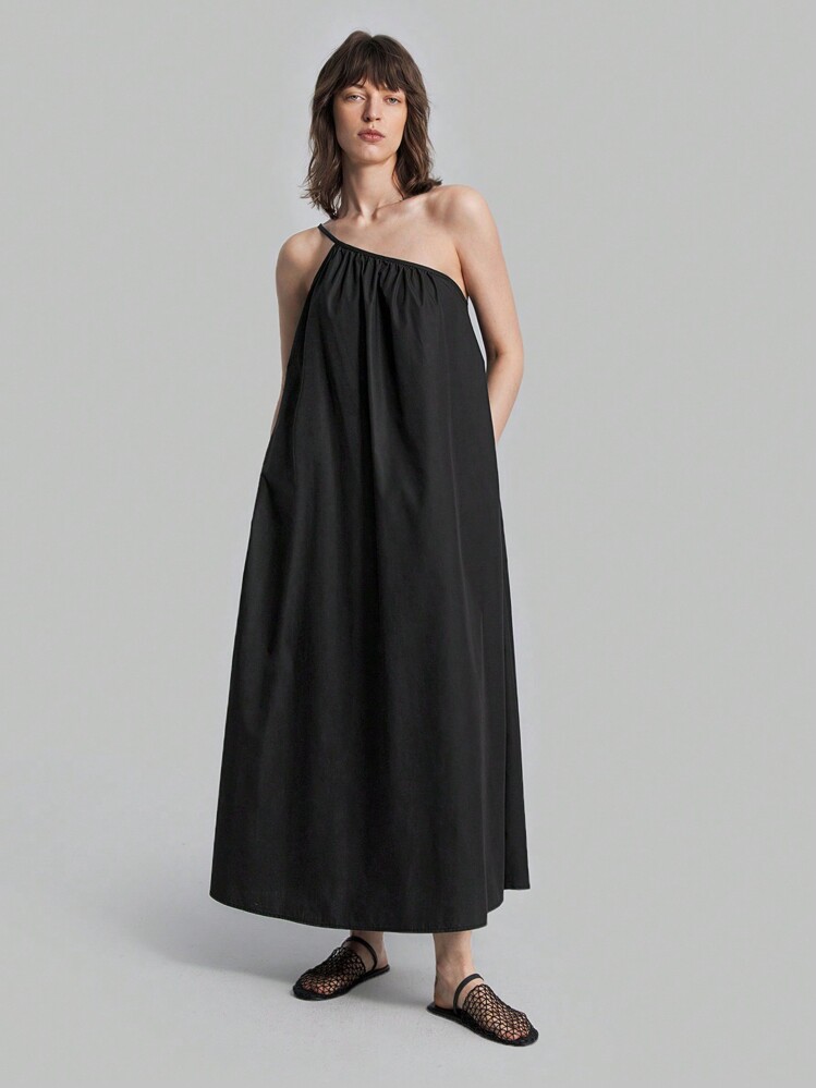 Ontre 2026春夏女士长款纯色无袖宽松连衣裙，商务休闲复古优雅百搭连衣裙，适合都市度假、海岛音乐节、独立日、圣诞节海滩度假、毕业典礼、办公室等场合。 - 黑色 - 查看 1