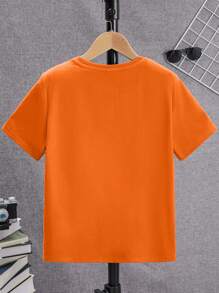 SHEIN Teen Boys' Casual English Graphic Print Short Sleeve Cotton T-Shirt, Summer