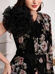 Modelyn Women 3D Flower Decor Floral Printed Romper Fall Cloth For Women - Multicolor - View 5